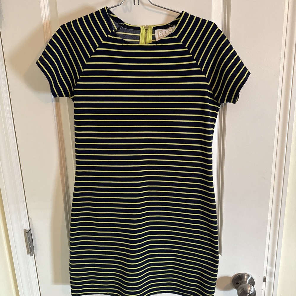 Sail to‎ Sable Striped Navy Blue & Green T Shirt Dress Sz XS Resort Wear Beach